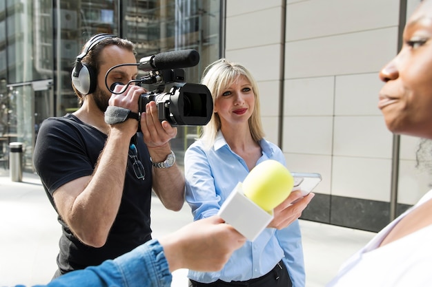 Field recording equipment in a market setting
