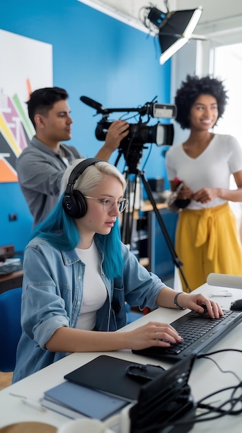 Producer reviewing a transcript against recorded audio